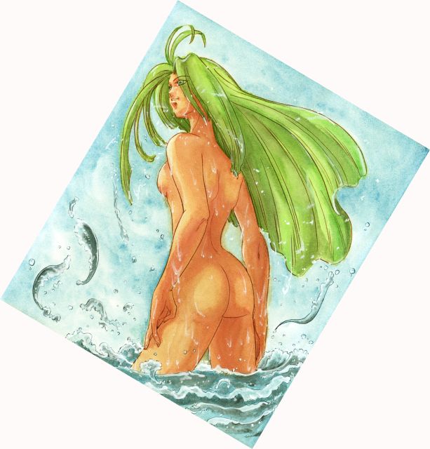水浴の緑髪女性