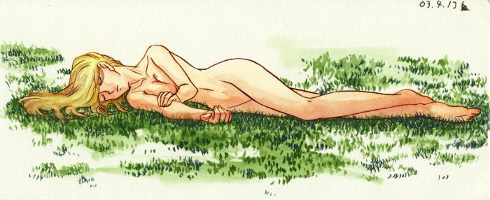 草原で寝転がる